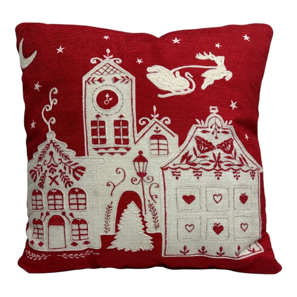 St. Nicholas Square 2025 Red Holiday Christmas Winter Scene 18x18 Pillow NWOT